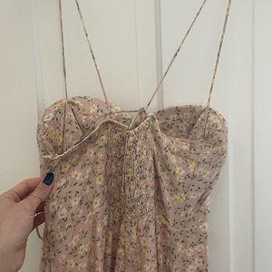 Floral print baby pink midi dress